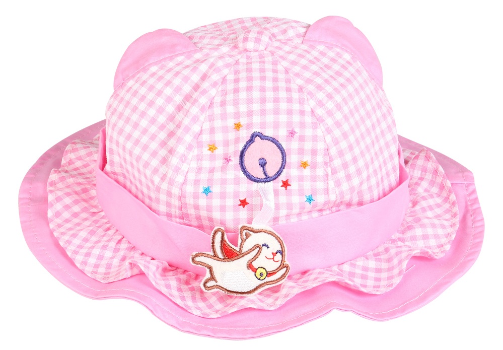 Mũ bo vành bé gái tai mèo caro hồng