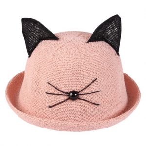 Mũ vành cói bé gái tai mèo màu be BH14